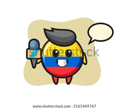 Character mascot of colombia flag badge as a news reporter , cute style design for t shirt, sticker, logo element