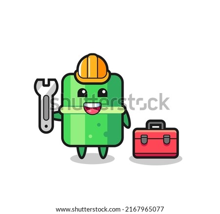 Mascot cartoon of bamboo as a mechanic , cute style design for t shirt, sticker, logo element