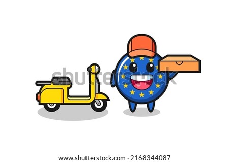 Character Illustration of europe flag badge as a pizza deliveryman , cute style design for t shirt, sticker, logo element