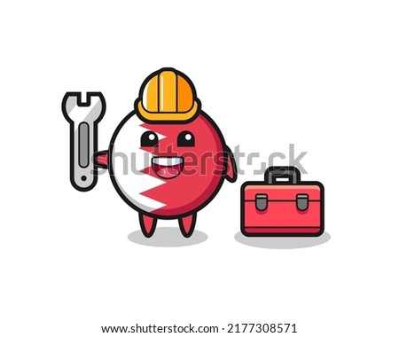 Mascot cartoon of bahrain flag badge as a mechanic , cute style design for t shirt, sticker, logo element