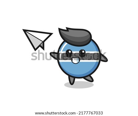 botswana flag badge cartoon character throwing paper airplane , cute style design for t shirt, sticker, logo element