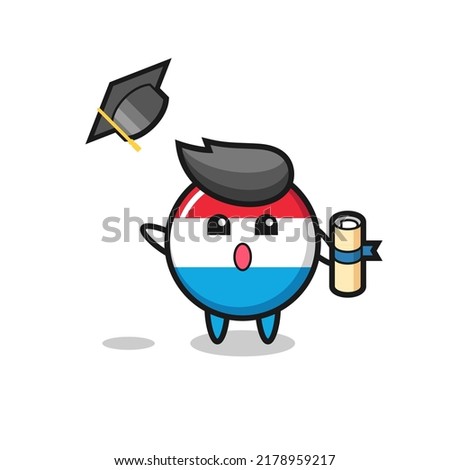 Illustration of luxembourg flag badge cartoon throwing the hat at graduation , cute style design for t shirt, sticker, logo element