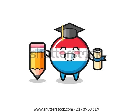 luxembourg flag badge illustration cartoon is graduation with a giant pencil , cute style design for t shirt, sticker, logo element