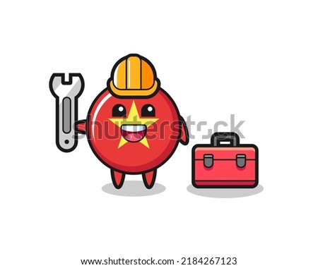 Mascot cartoon of vietnam flag badge as a mechanic , cute style design for t shirt, sticker, logo element