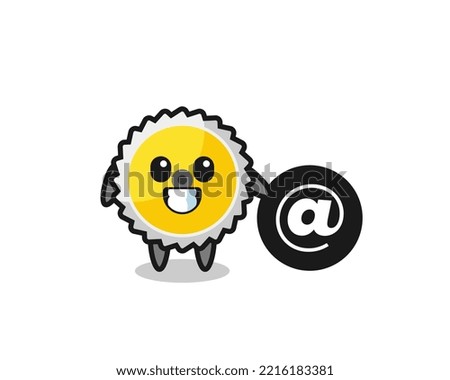 Cartoon Illustration of saw blade standing beside the At symbol , cute design