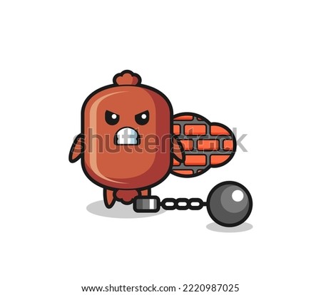 Character mascot of sausage as a prisoner , cute design