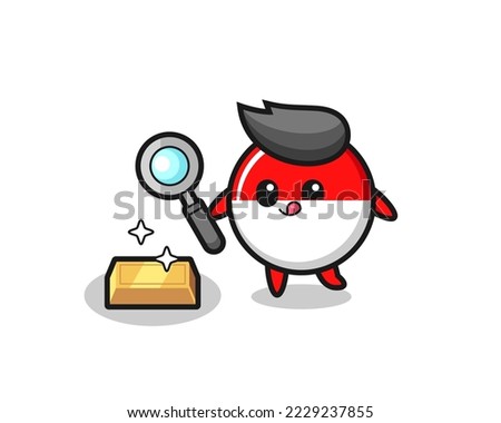 indonesia flag badge character is checking the authenticity of the gold bullion , cute style design for t shirt, sticker, logo element