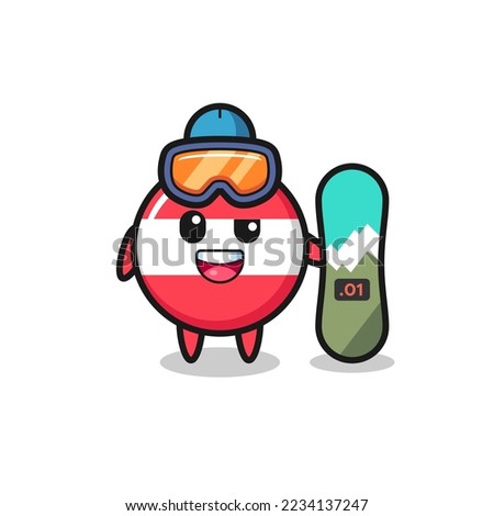 Illustration of austria flag badge character with snowboarding style , cute style design for t shirt, sticker, logo element