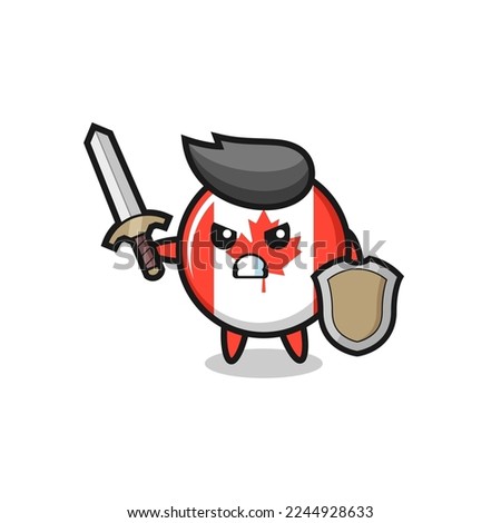 cute canada flag badge soldier fighting with sword and shield , cute style design for t shirt, sticker, logo element