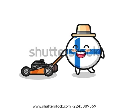 illustration of the finland flag badge character using lawn mower , cute style design for t shirt, sticker, logo element