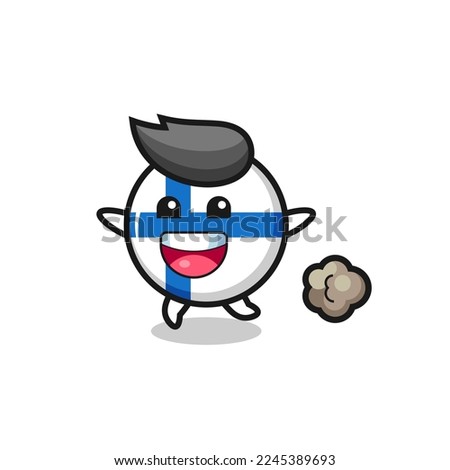 the happy finland flag badge cartoon with running pose , cute style design for t shirt, sticker, logo element