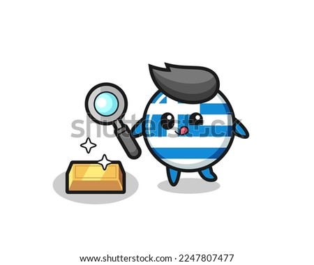 greece flag character is checking the authenticity of the gold bullion , cute style design for t shirt, sticker, logo element