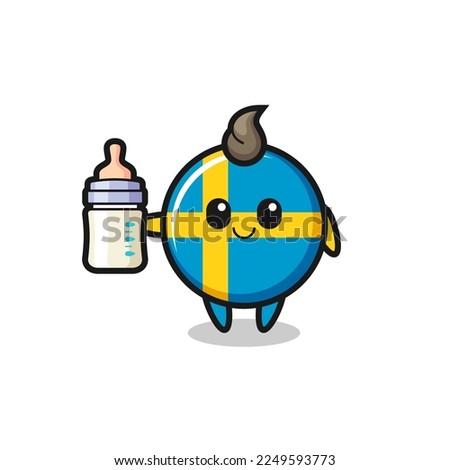 baby sweden flag badge cartoon character with milk bottle , cute style design for t shirt, sticker, logo element