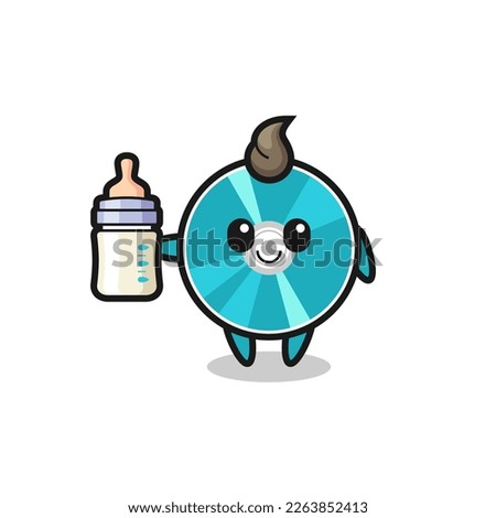 baby optical disc cartoon character with milk bottle , cute style design for t shirt, sticker, logo element