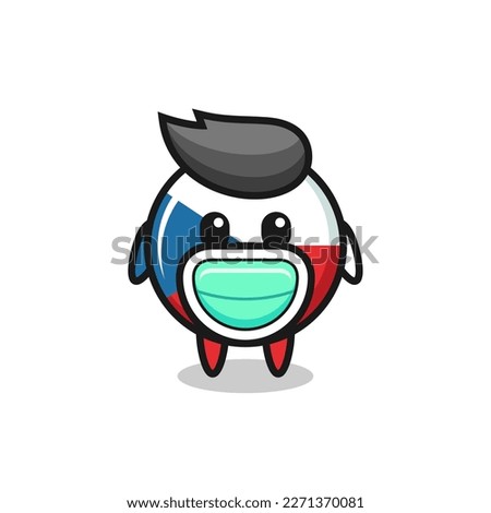 cute czech republic flag badge cartoon wearing a mask , cute style design for t shirt, sticker, logo element