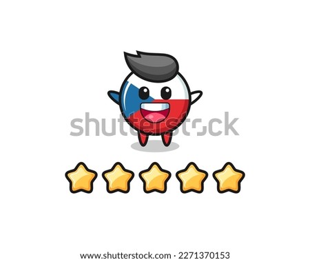 the illustration of customer best rating, czech republic flag badge cute character with 5 stars , cute style design for t shirt, sticker, logo element