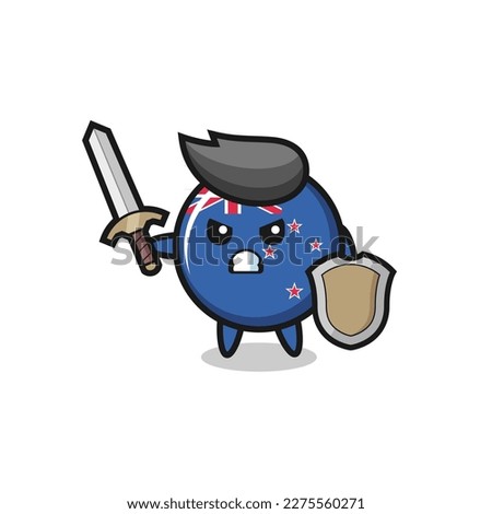 cute new zealand flag badge soldier fighting with sword and shield , cute style design for t shirt, sticker, logo element