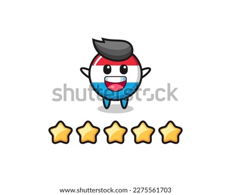 the illustration of customer best rating, luxembourg flag badge cute character with 5 stars , cute style design for t shirt, sticker, logo element