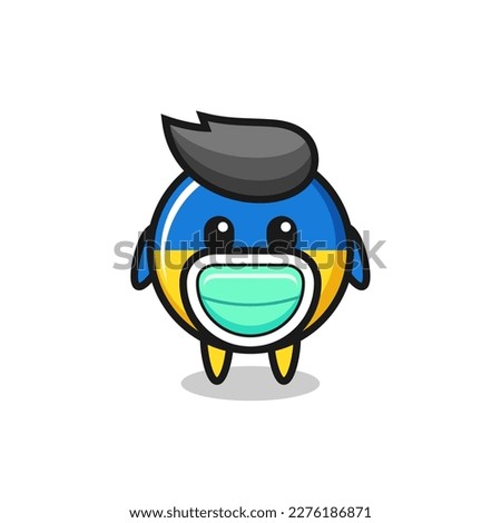 cute ukraine flag badge cartoon wearing a mask , cute style design for t shirt, sticker, logo element