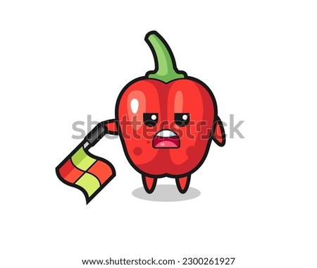 red bell pepper character as line judge hold the flag down at a 45 degree angle , cute style design for t shirt, sticker, logo element