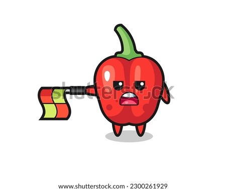 red bell pepper character as line judge hold the flag straight horizontally , cute style design for t shirt, sticker, logo element