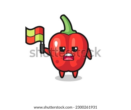 red bell pepper character as line judge putting the flag up , cute style design for t shirt, sticker, logo element