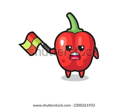 red bell pepper cartoon as the line judge hold the flag up at a 45 degree angle , cute style design for t shirt, sticker, logo element