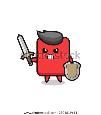 cute red card soldier fighting with sword and shield , cute style design for t shirt, sticker, logo element