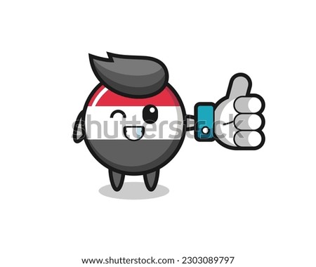 cute yemen flag badge with social media thumbs up symbol , cute style design for t shirt, sticker, logo element