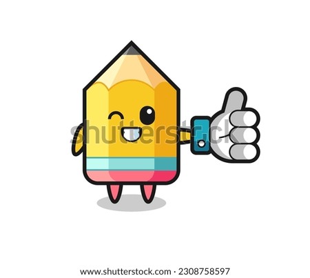 cute pencil with social media thumbs up symbol , cute style design for t shirt, sticker, logo element