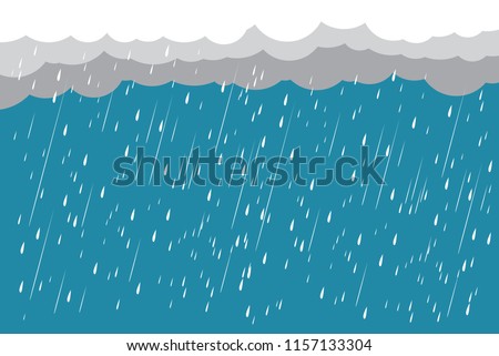 Cloud and rain, rainy season, weather nature background, Flood natural disaster, vector illustration. 