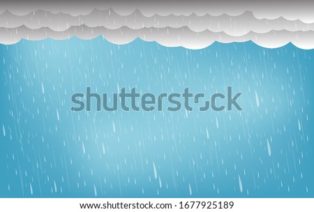 Heavy rain in dark sky, rainy season, clouds and storm, weather nature background, Flood natural disaster, vector illustration. 