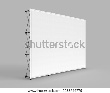 Wall Banner Cloth Exhibition Trade Stand, Photo realistic 3d render visualization of exhibition wall. White cloth skin isolated on grey background for mockups Foto stock © 