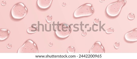 Collagen gel with bubbles drops realistic vector illustration pattern. Anti aging moisturizing skincare product 3d objects on pink background