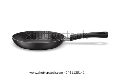 Frying pan with nonstick surface realistic vector illustration. Kitchen cookware design. Food roasting equipment 3d object on white background