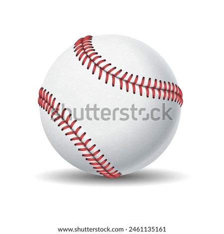 Baseball ball with red seams realistic vector illustration. American team sports game inventory. Active leisure 3d object on white background