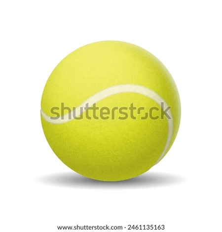 Tennis ball realistic vector illustration. Yellow sphere with curved stripe for sports game. Training equipment 3d object on white background