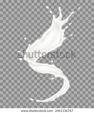 Liquid cream strip swirls in horizontal surface with drops realistic vector illustration. Cosmetic and dairy product texture 3d object on transparent background