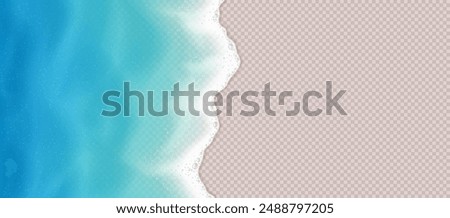 Top view vector illustration of lagoon on transparent background. Detailed image portraying sea wave with foamy crests gently rolling on tropical coast