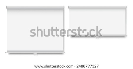 Blank projection screens realistic vector illustration set. Information presentation. Office and education equipment on white background