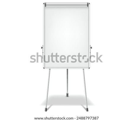 Empty whiteboard on tripod metal legs realistic vector illustration. Business presentation mockup display 3d object on white background