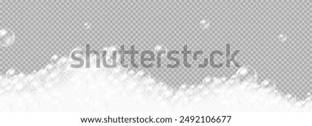 Floating bubble of soap foam realistic vector illustration. Cleaning supplies. Frothy bath comfort 3d object on transparent background