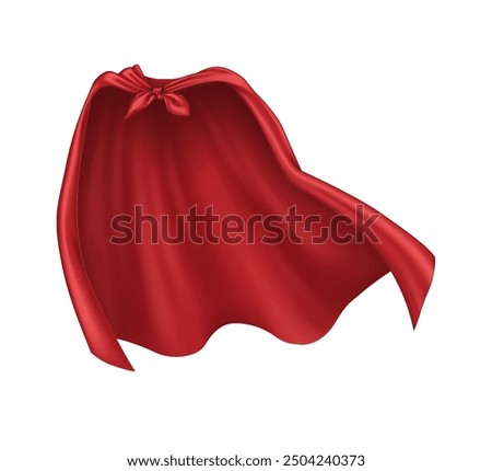 Silk superhero cloak tied on nonexistent shoulders practical vector illustration. Part play outfit party clothing 3d question on white foundation