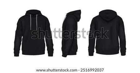 Black hoodies with copyspace realistic illustration set