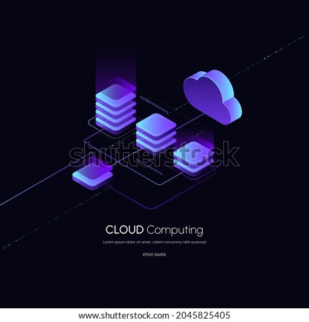 Isometric modern cloud technology and networking concept web cloud technology.
