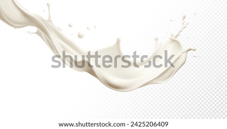 Milk splash isolated on transparent background. Realistic vector illustration.