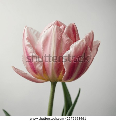 Similar – Image, Stock Photo Delicate pink tulips with stems and leaves on white background. Floral border. Springtime concept. Mother day greeting card. Beauty