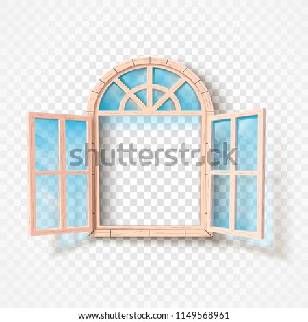 Open window isolated. Wooden frame and glass. Vector illustration