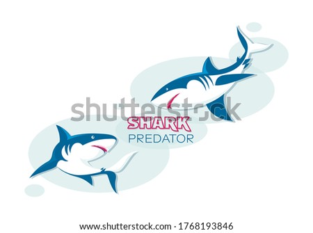Sharks underwater. Sketch. Vector illustration with splash texture. Marine mammals. Design for poster