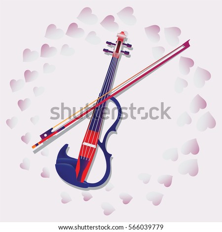 My love. Violin. For ticketing, souvenir program, Anons in Newspapers, invitations to the evening of music. Composition with pink hearts for greetings on Valentine's Day, engagement, wedding.